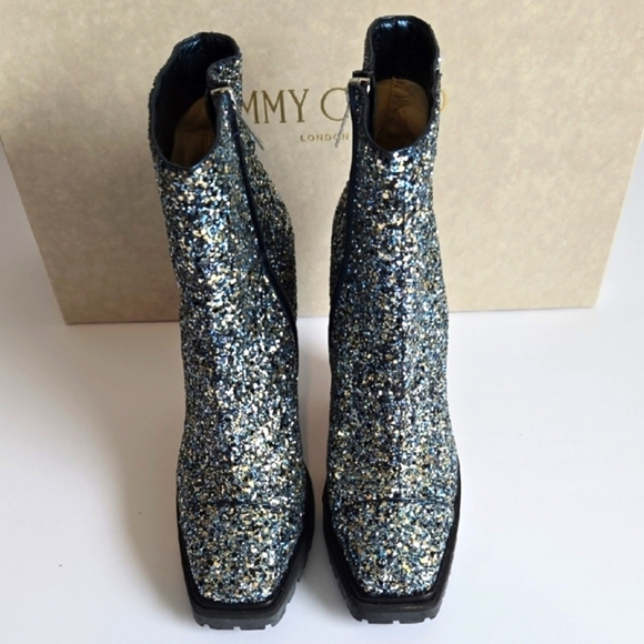 Jimmy Choo 'MADRA 130' Coarse Glitter Ankle Boots, Electric Blue Mix *Size 38* - Picture 3 of 9